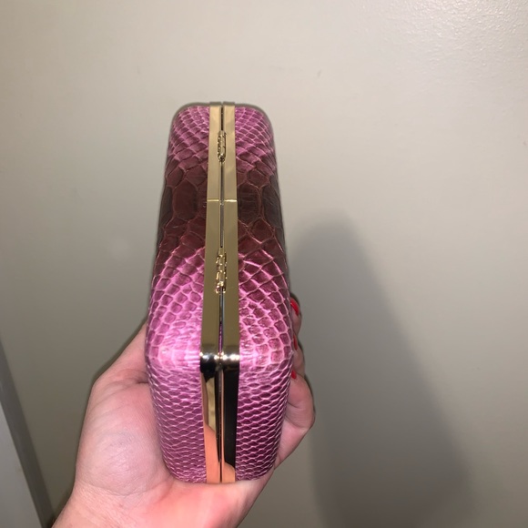 Purple leather snakeskin hard box clutch bag - Picture 3 of 5